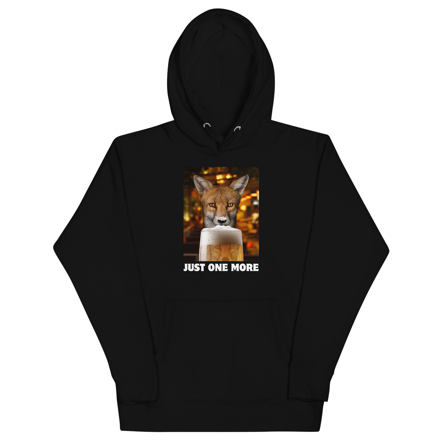 Funny Just One More Fox premium graphic hoodie in black by Boozy Fox