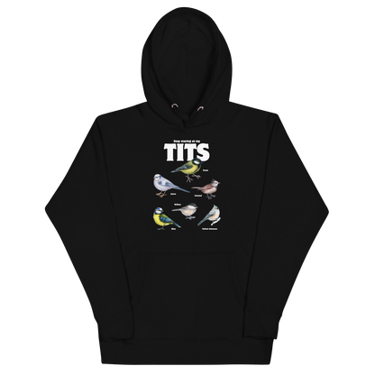 Funny Stop Staring At My Tits Bird premium graphic hoodie in black by Boozy Fox