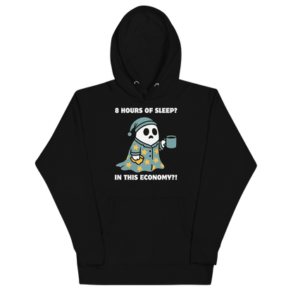 Funny 8 hours of sleep? In this economy?! Coffee premium graphic hoodie in black by Boozy Fox