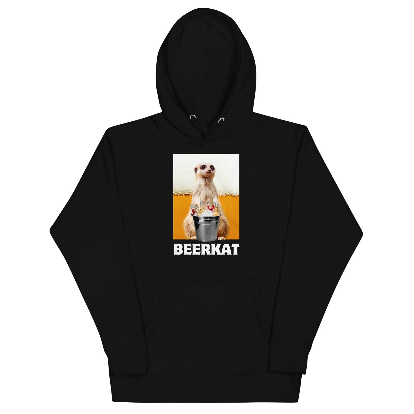 Funny Meerkat Beer premium graphic hoodie in black by Boozy Fox