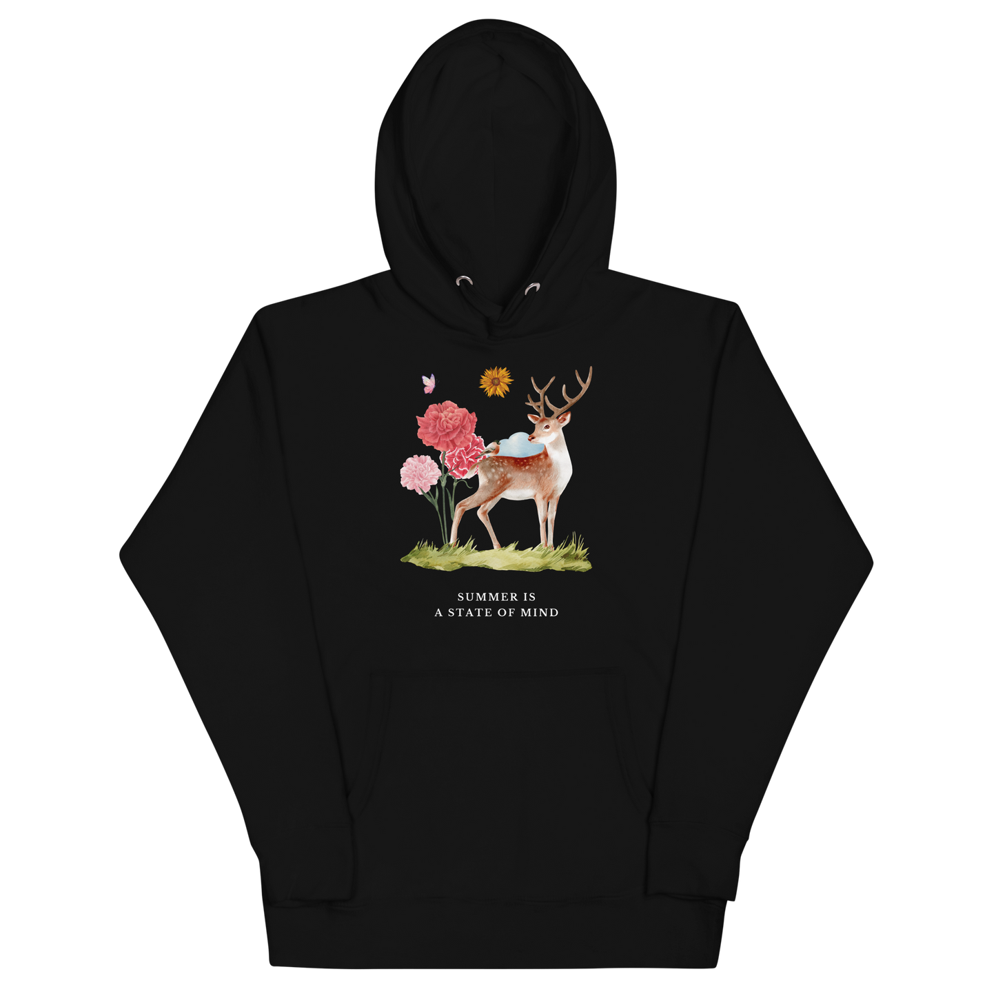 Funny Summer Is a State of Mind Deer premium graphic hoodie in black by Boozy Fox