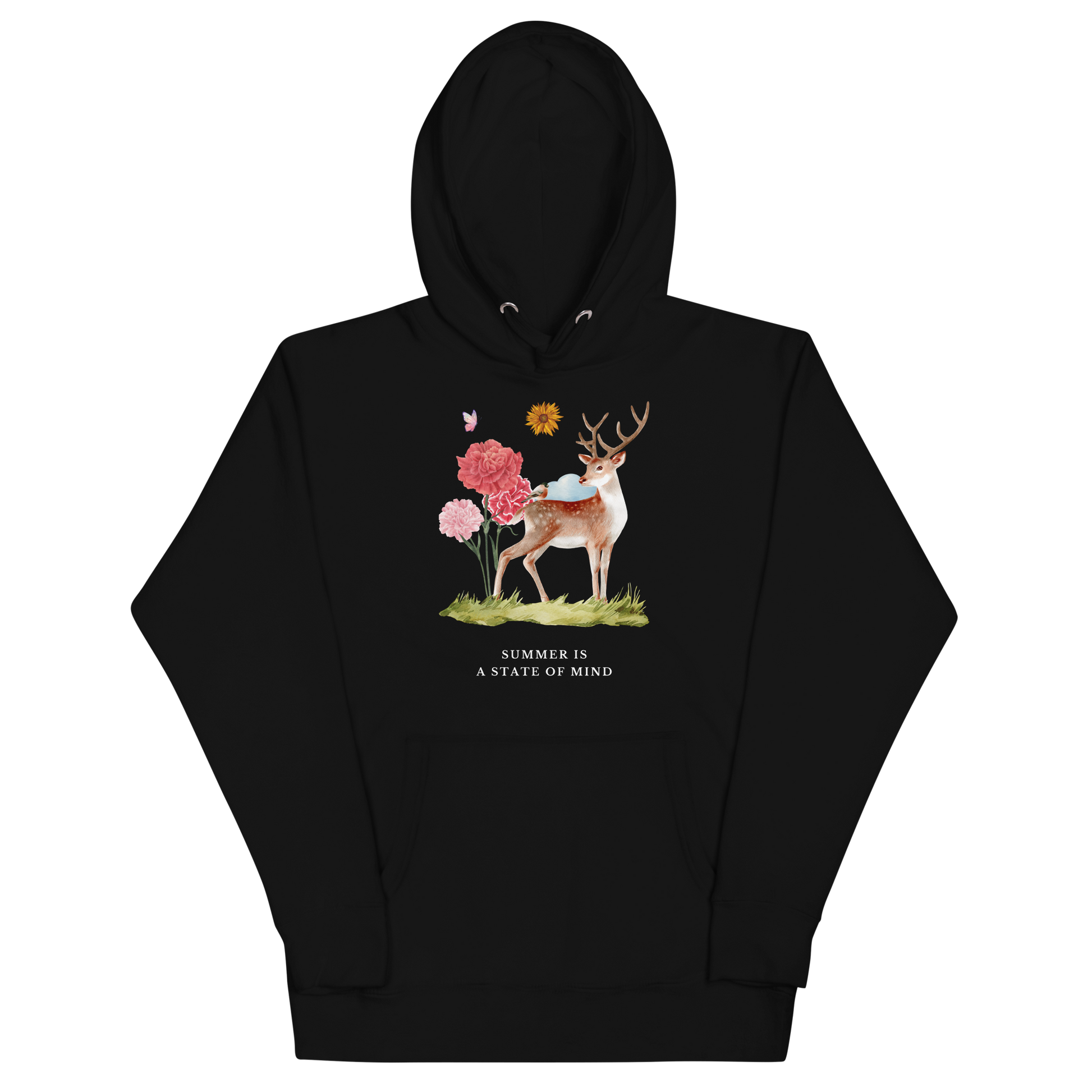 Funny Summer Is a State of Mind Deer premium graphic hoodie in black by Boozy Fox