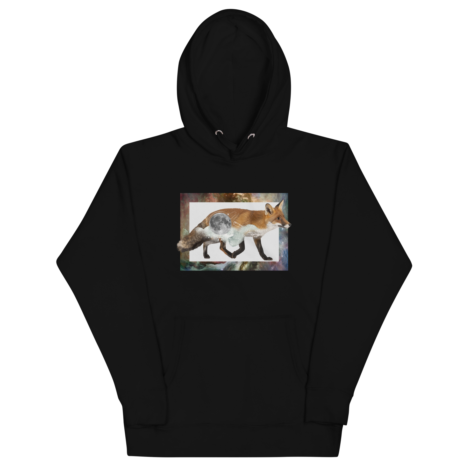 Funny Space Fox premium graphic hoodie in black by Boozy Fox