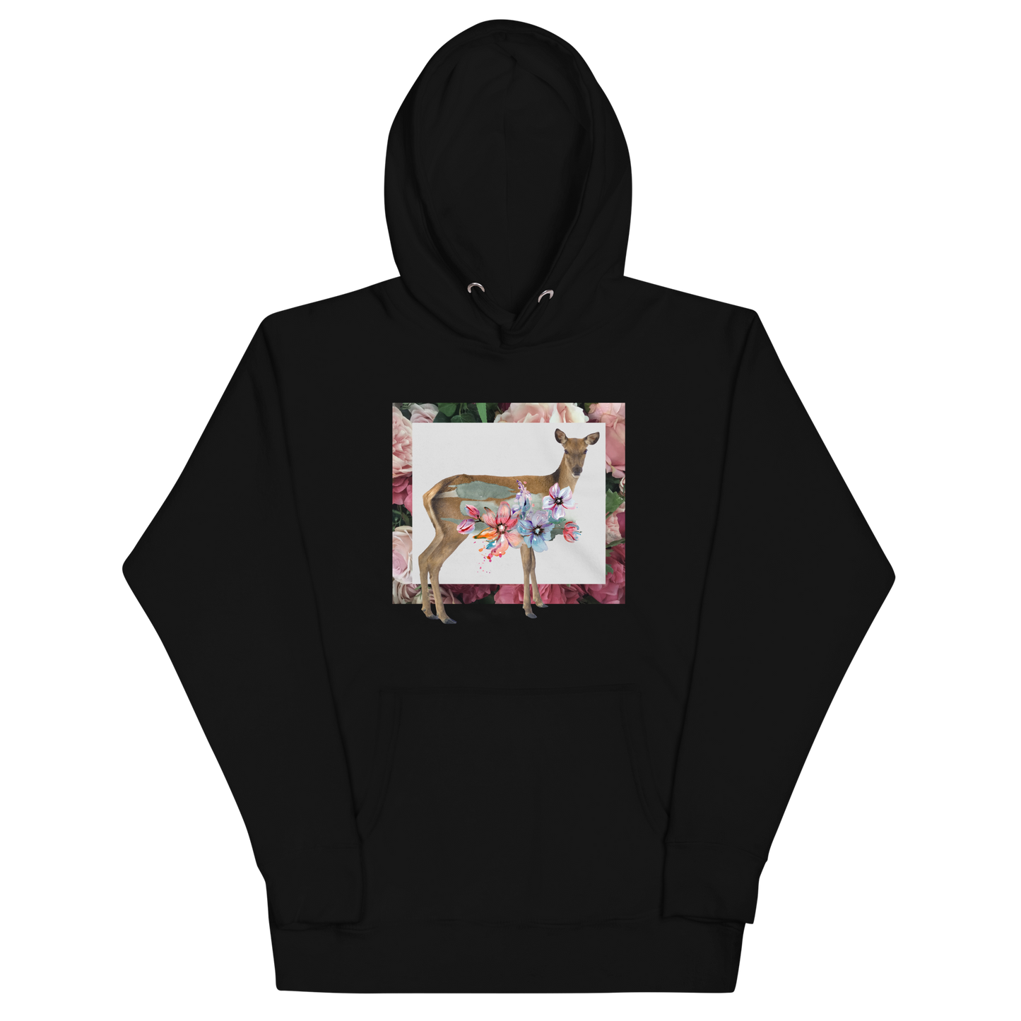 Funny Floral Deer summer premium graphic hoodie in black by Boozy Fox