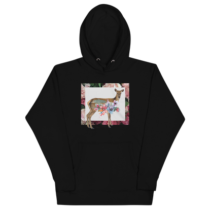Funny Floral Deer summer premium graphic hoodie in black by Boozy Fox
