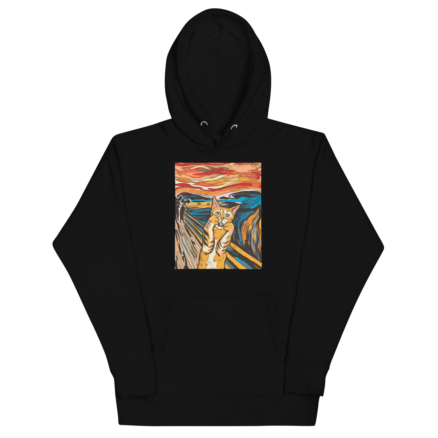 Funny The Screaming Cat parody premium graphic hoodie in black by Boozy Fox