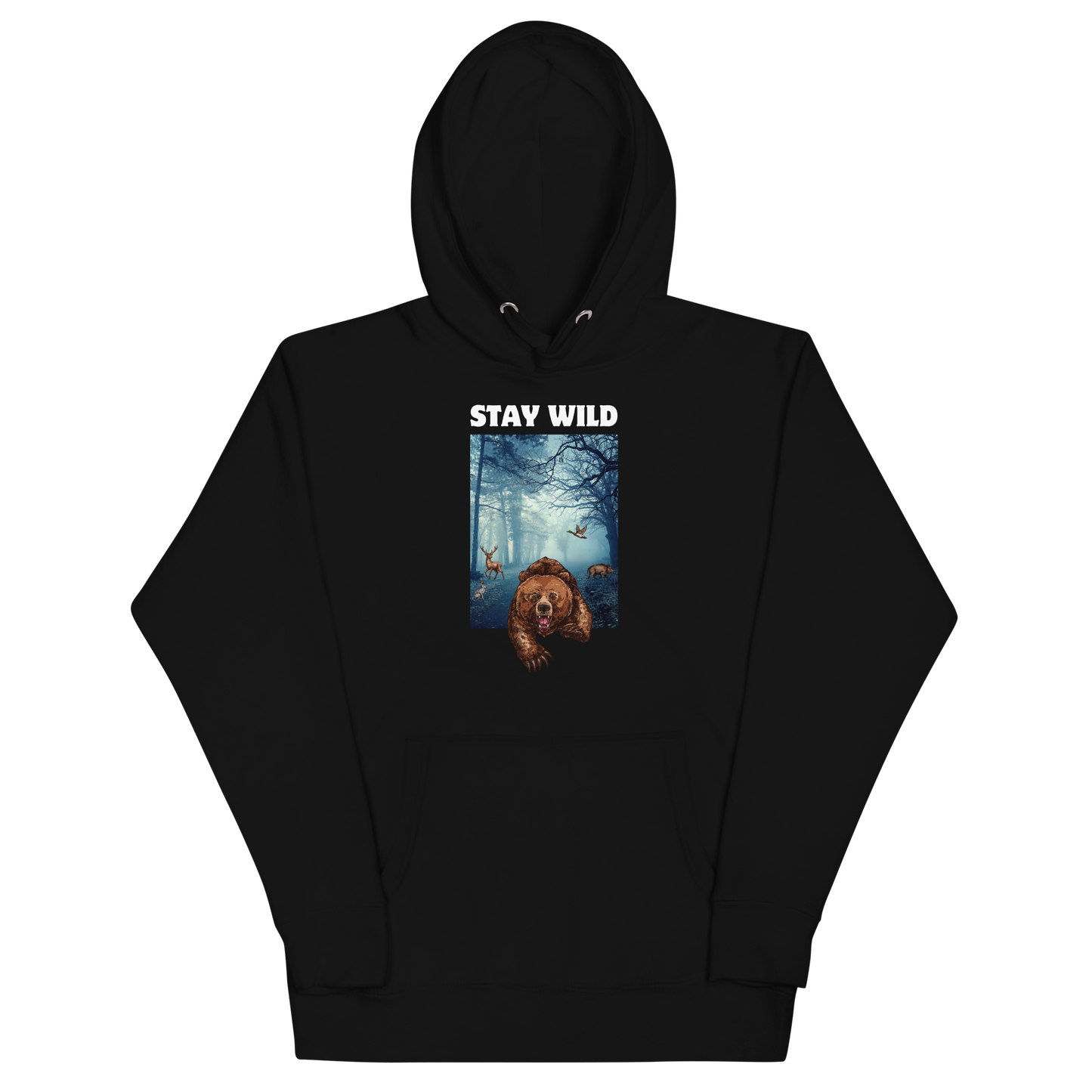 Funny Stay Wild Bear premium graphic hoodie in black by Boozy Fox