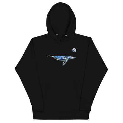 Funny Whale under the moon premium graphic hoodie in black by Boozy Fox