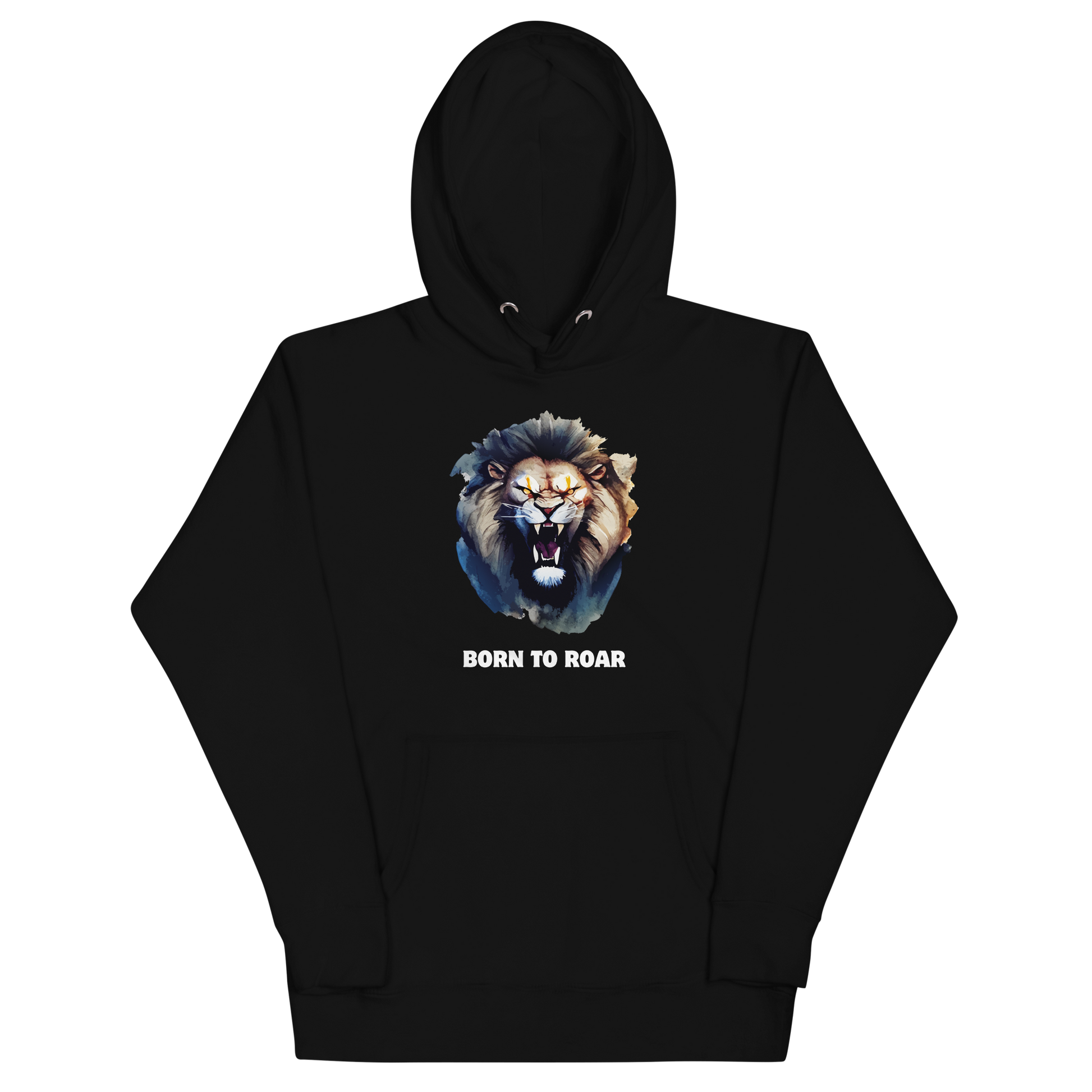 Funny Born to Roar Angry Lion premium graphic hoodie in black by Boozy Fox
