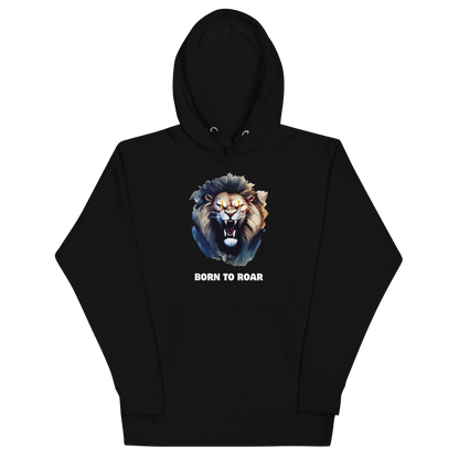 Funny Born to Roar Angry Lion premium graphic hoodie in black by Boozy Fox