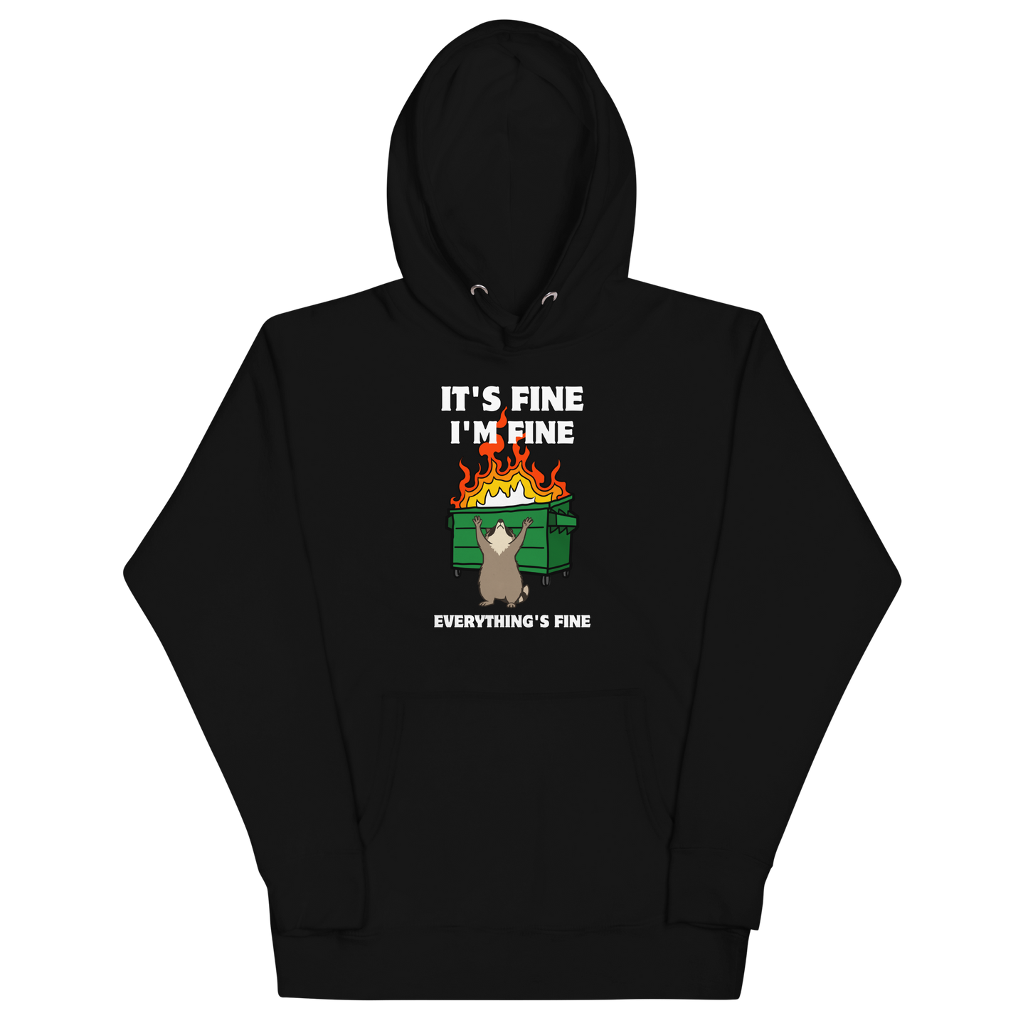 Funny Dumpster Fire Raccoon premium graphic hoodie in black by Boozy Fox