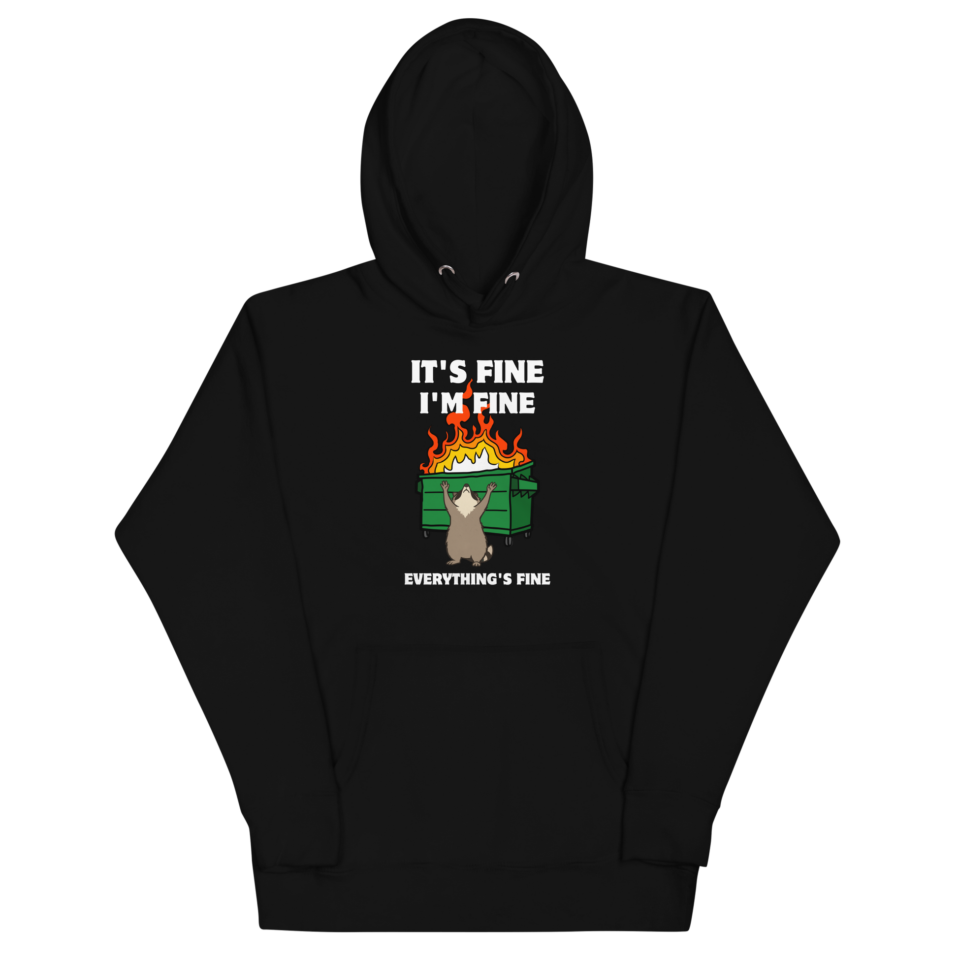 Funny Dumpster Fire Raccoon premium graphic hoodie in black by Boozy Fox