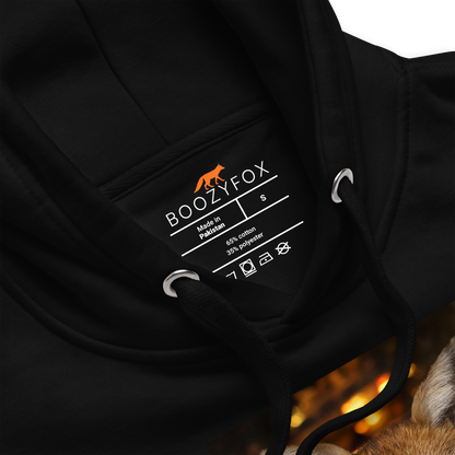 Product details of a Funny Just One More Fox premium graphic hoodie in black by Boozy Fox