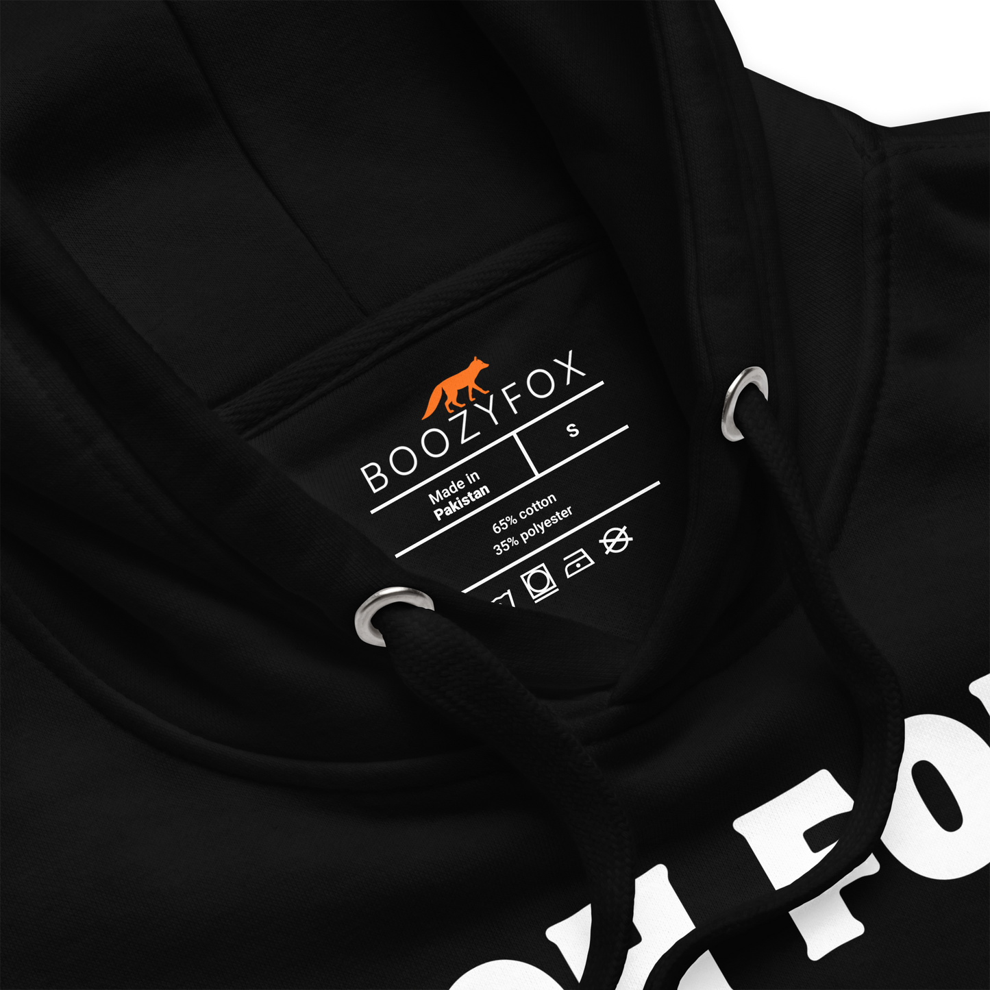 Product details of a Funny Oh For Fox Sake premium graphic hoodie in black by Boozy Fox