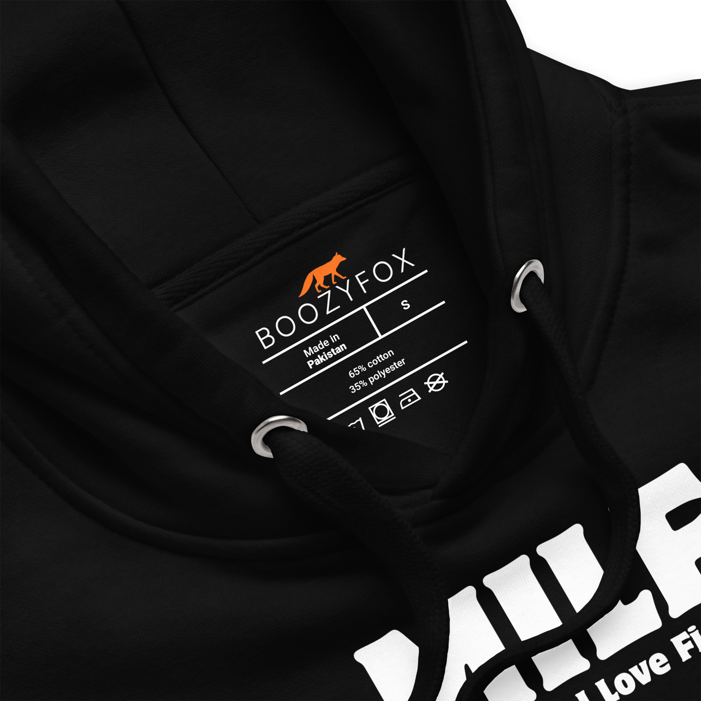 Product details of a Funny Man I Love Fish premium graphic hoodie in black by Boozy Fox