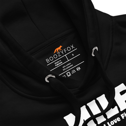 Product details of a Funny Man I Love Fish premium graphic hoodie in black by Boozy Fox