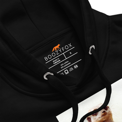 Product details of a Funny Meerkat Beer premium graphic hoodie in black by Boozy Fox