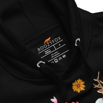 Product details of a premium graphic hoodie in black by Boozy Fox
