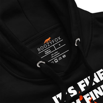 Product details of a Funny Dumpster Fire Raccoon premium graphic hoodie in black by Boozy Fox