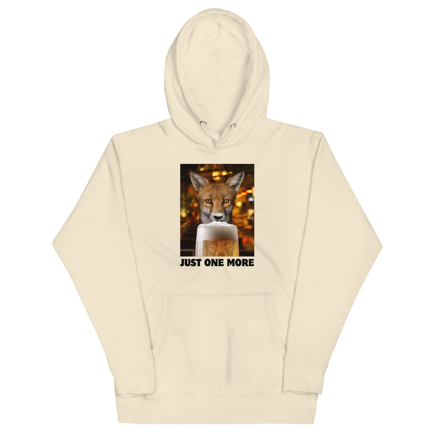 Funny Just One More Fox premium graphic hoodie in bone white by Boozy Fox