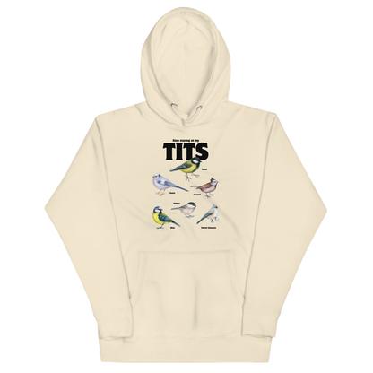 Funny Stop Staring At My Tits Bird premium graphic hoodie in bone white by Boozy Fox