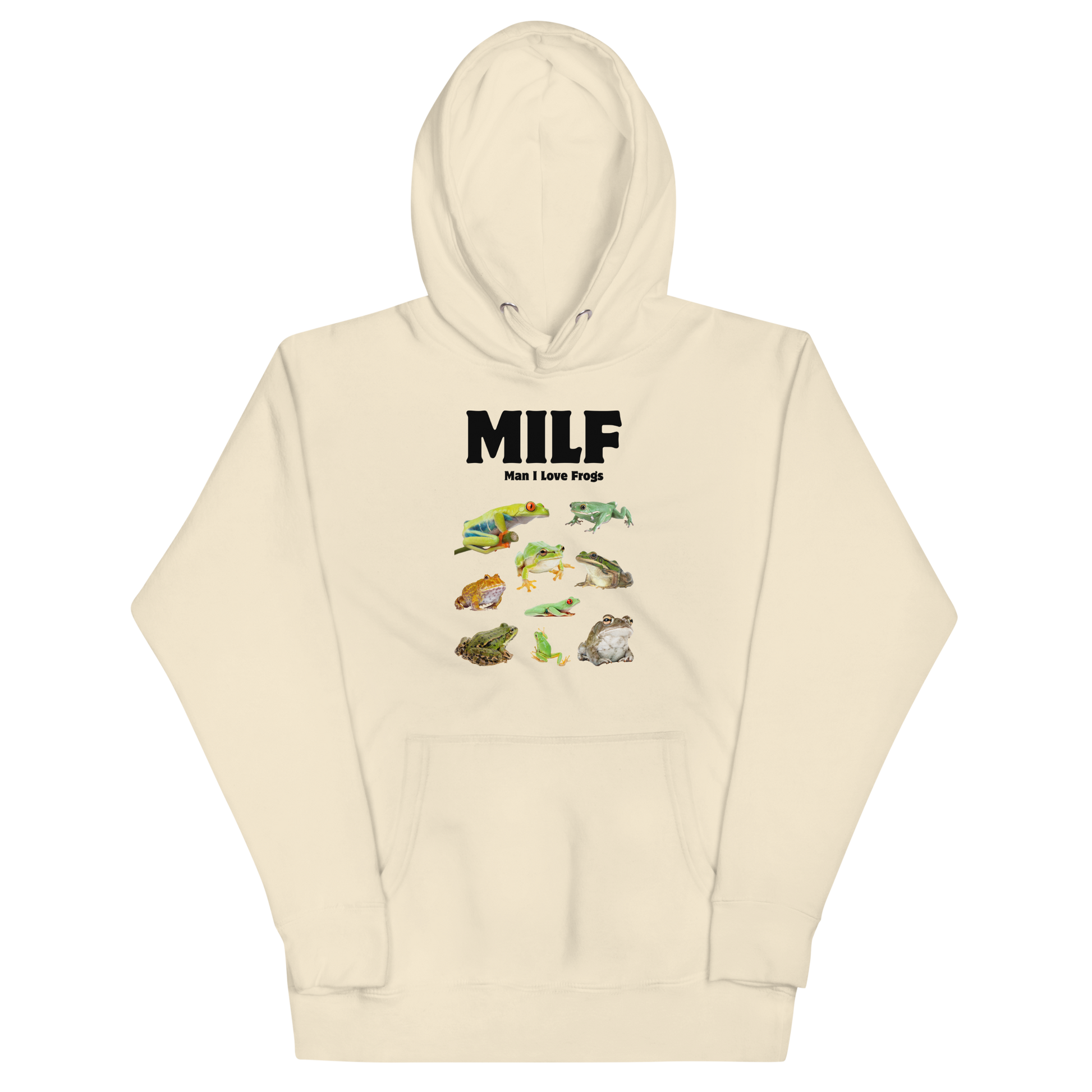 Funny Man I Love Frogs premium graphic hoodie in bone white by Boozy Fox