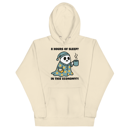 Funny 8 hours of sleep? In this economy?! Coffee premium graphic hoodie in bone white by Boozy Fox