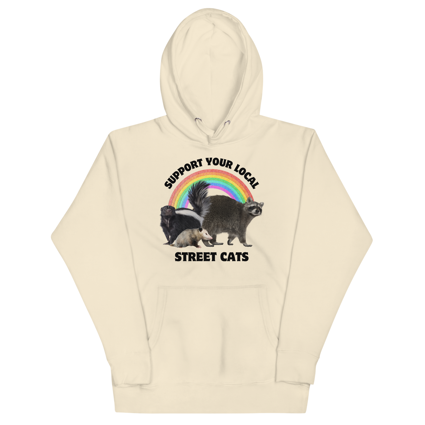 Funny Support Your Local Street Cats premium graphic hoodie in bone white by Boozy Fox