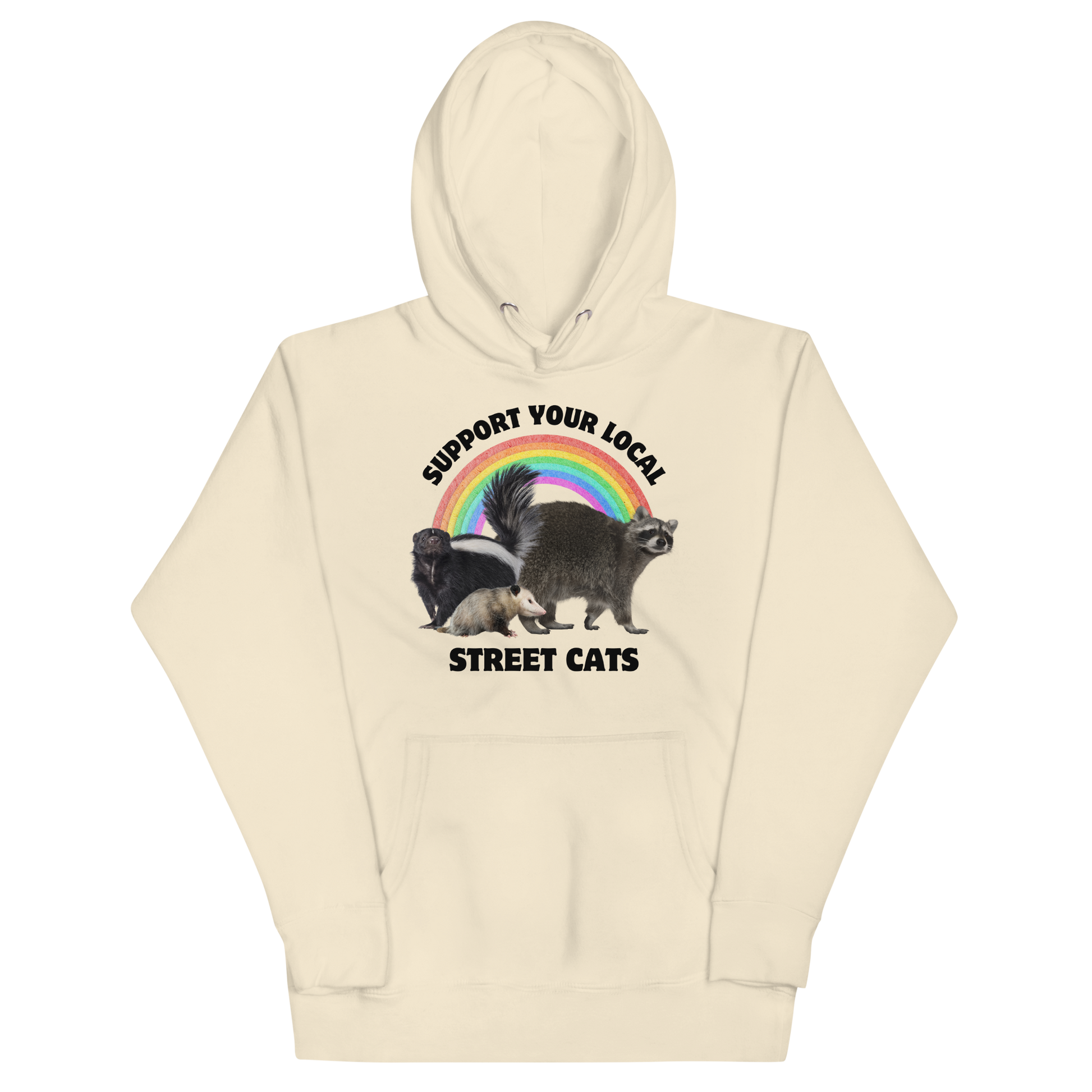 Funny Support Your Local Street Cats premium graphic hoodie in bone white by Boozy Fox