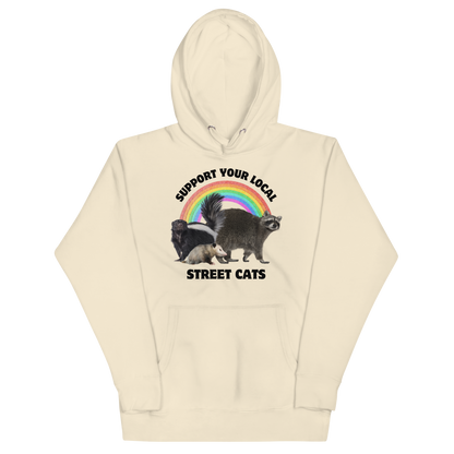 Funny Support Your Local Street Cats premium graphic hoodie in bone white by Boozy Fox