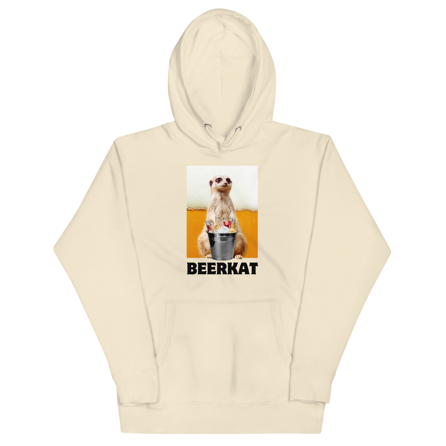Funny Meerkat Beer premium graphic hoodie in bone white by Boozy Fox
