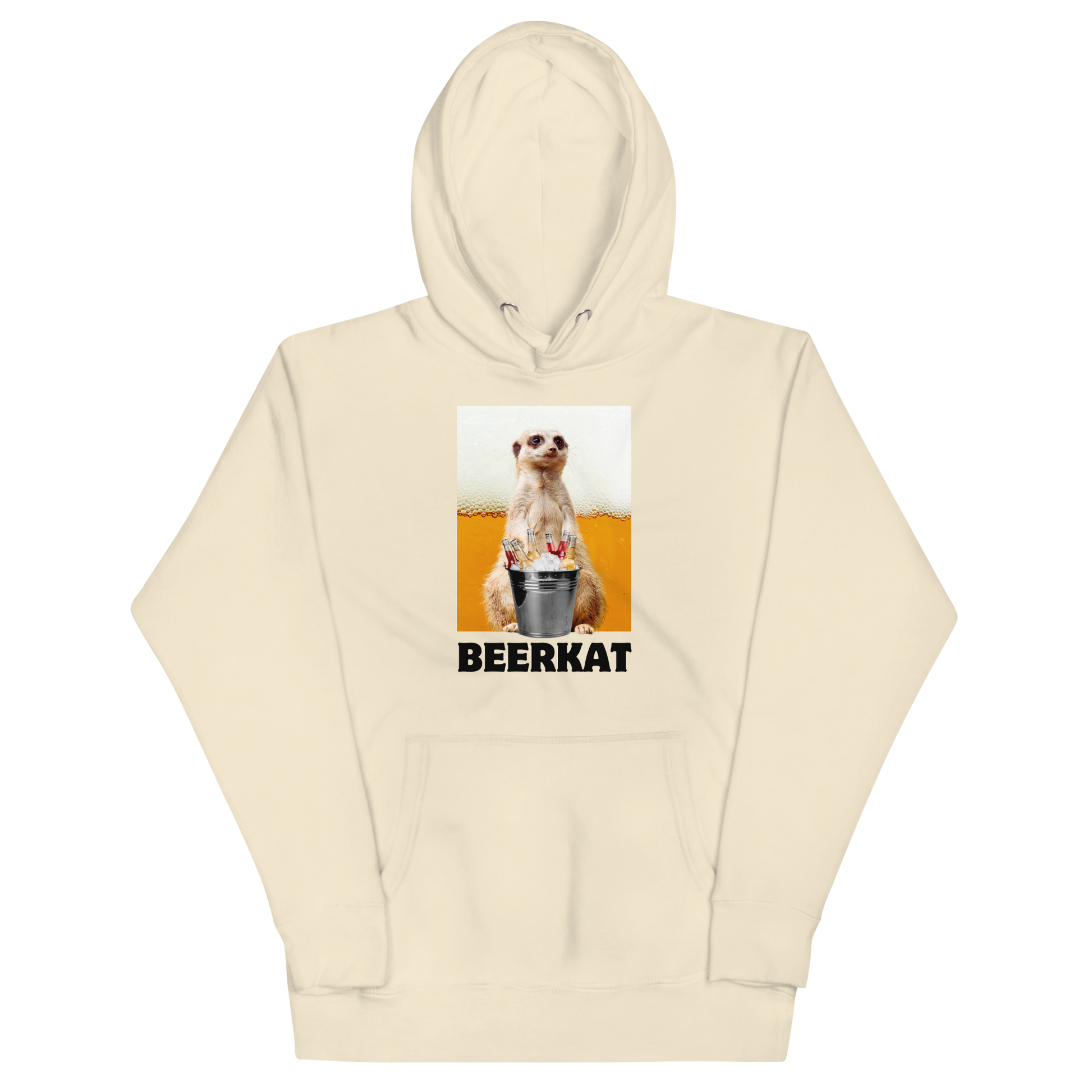 Funny Meerkat Beer premium graphic hoodie in bone white by Boozy Fox