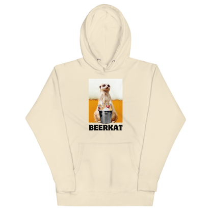Funny Meerkat Beer premium graphic hoodie in bone white by Boozy Fox