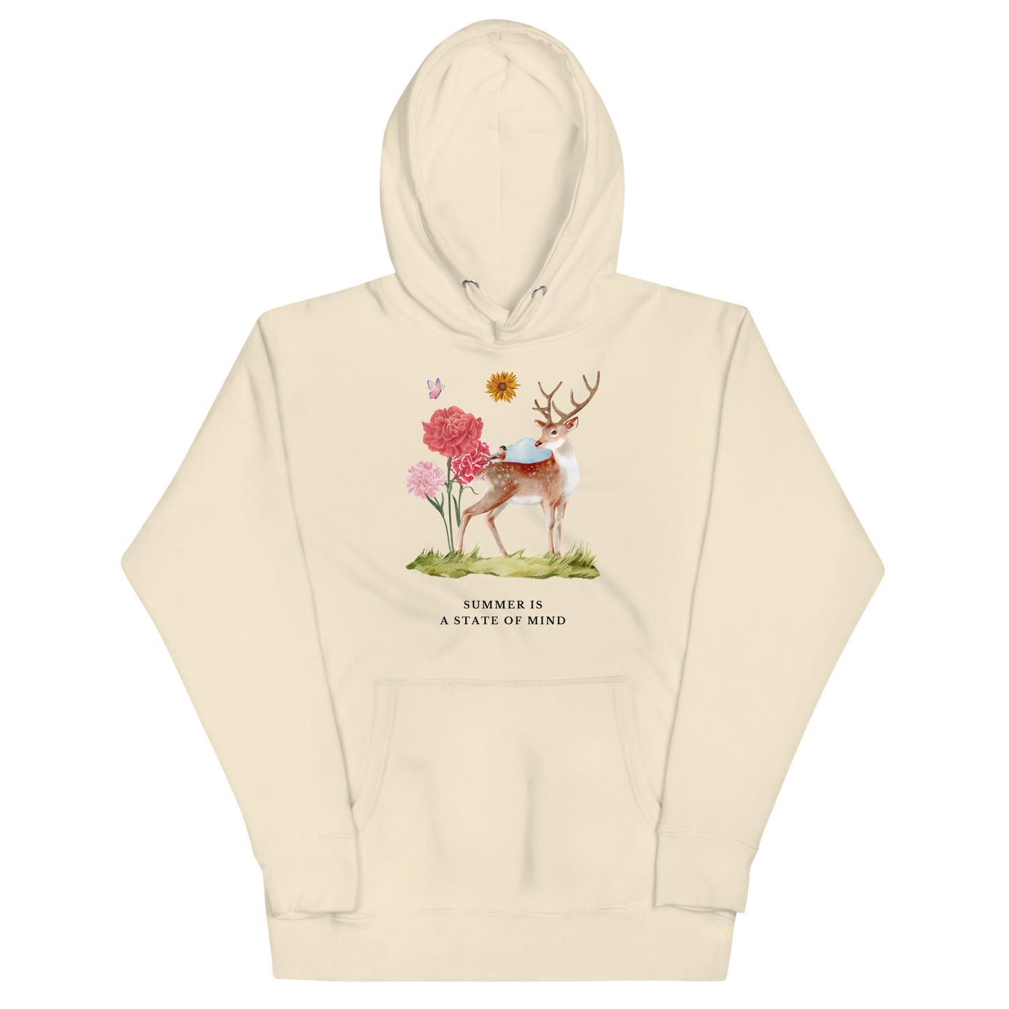 Funny Summer Is a State of Mind Deer premium graphic hoodie in bone white by Boozy Fox