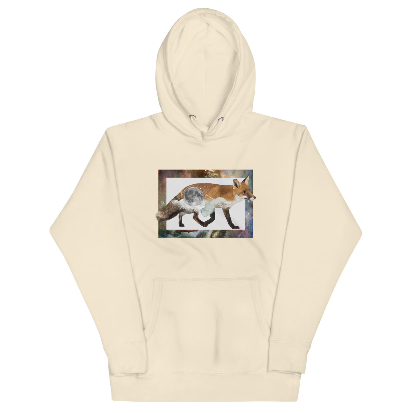 Funny Space Fox premium graphic hoodie in bone white by Boozy Fox