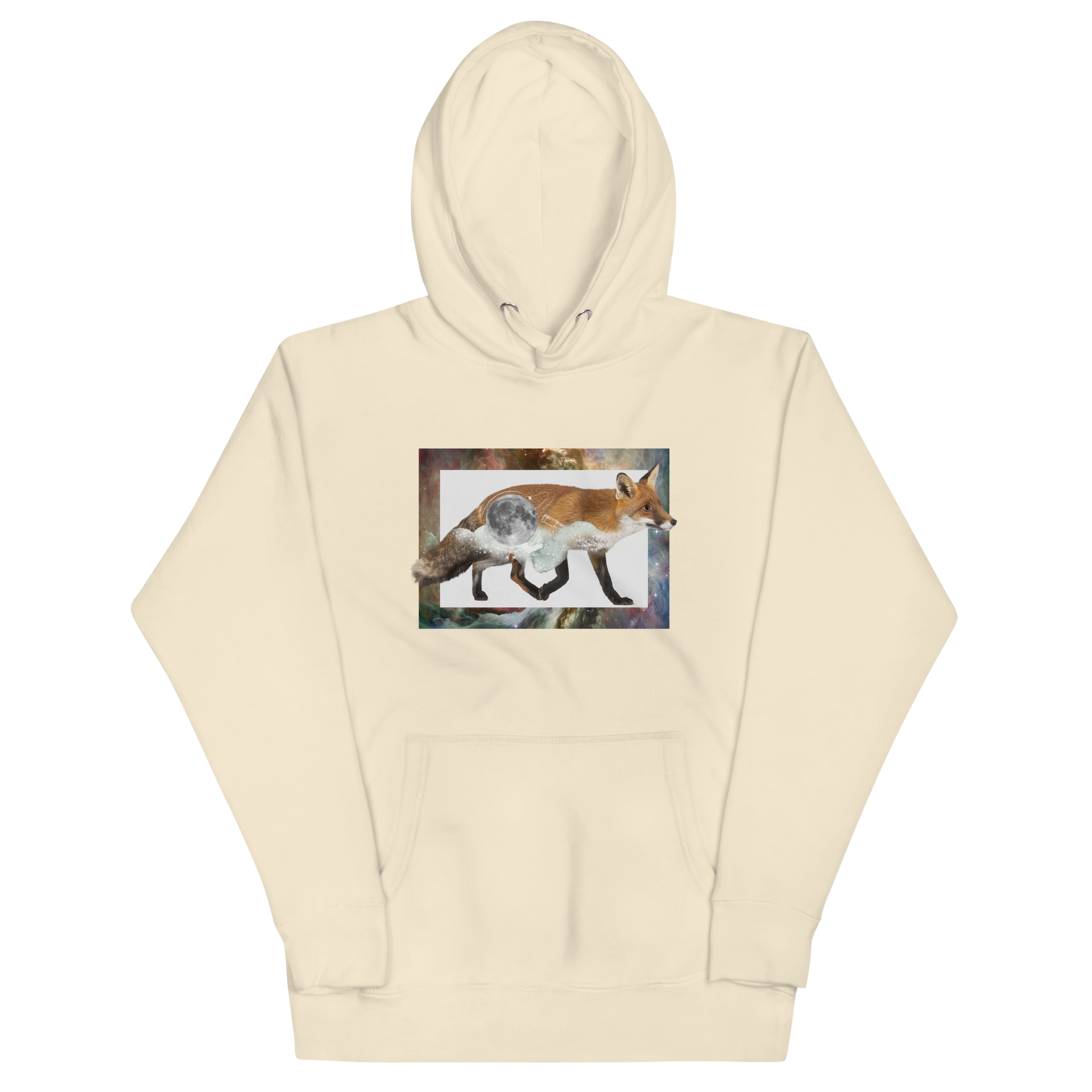 Funny Space Fox premium graphic hoodie in bone white by Boozy Fox