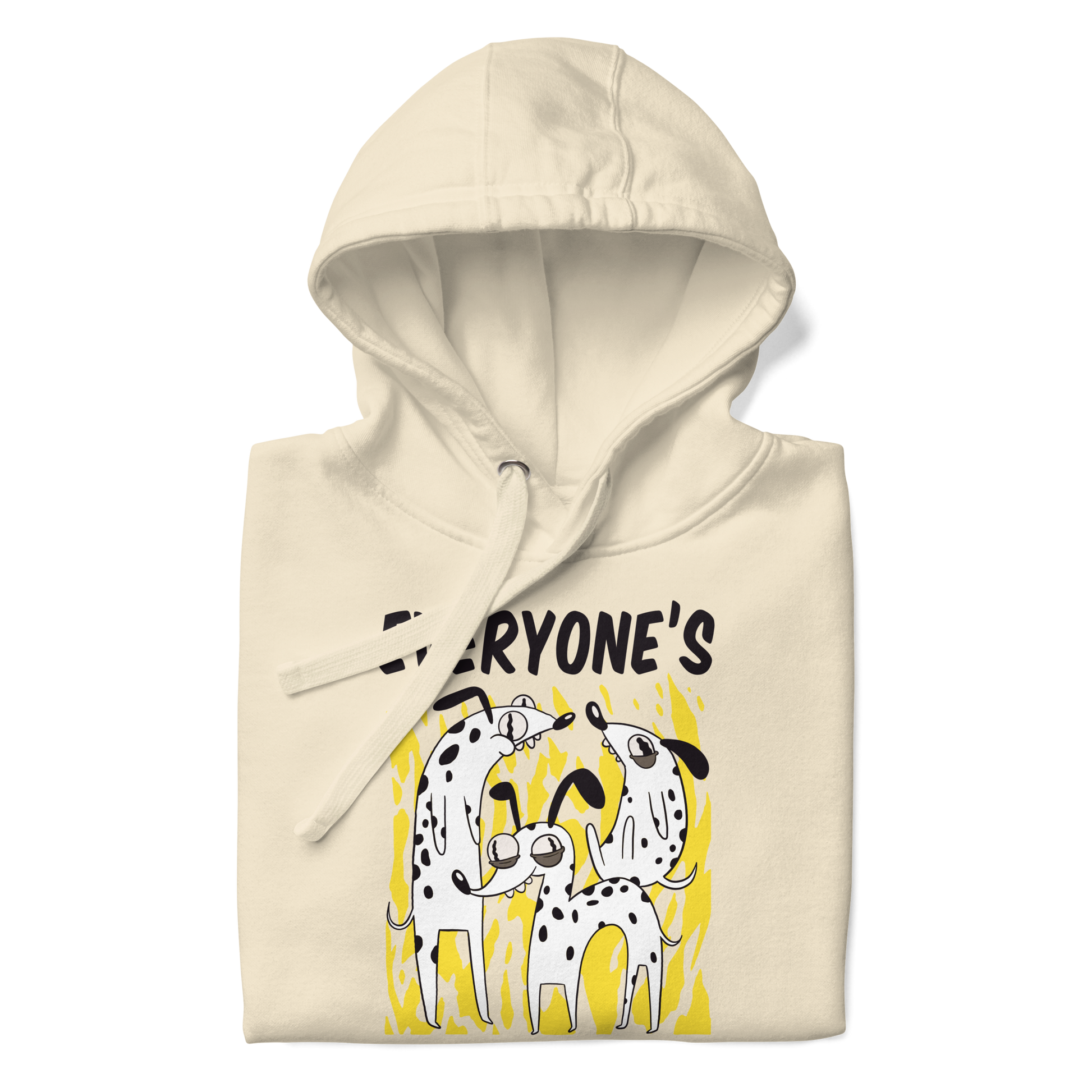Front details of a Funny Everyone's A Little Crazy dog premium graphic hoodie in bone white by Boozy Fox