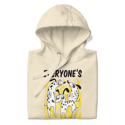 Front details of a Funny Everyone's A Little Crazy dog premium graphic hoodie in bone white by Boozy Fox