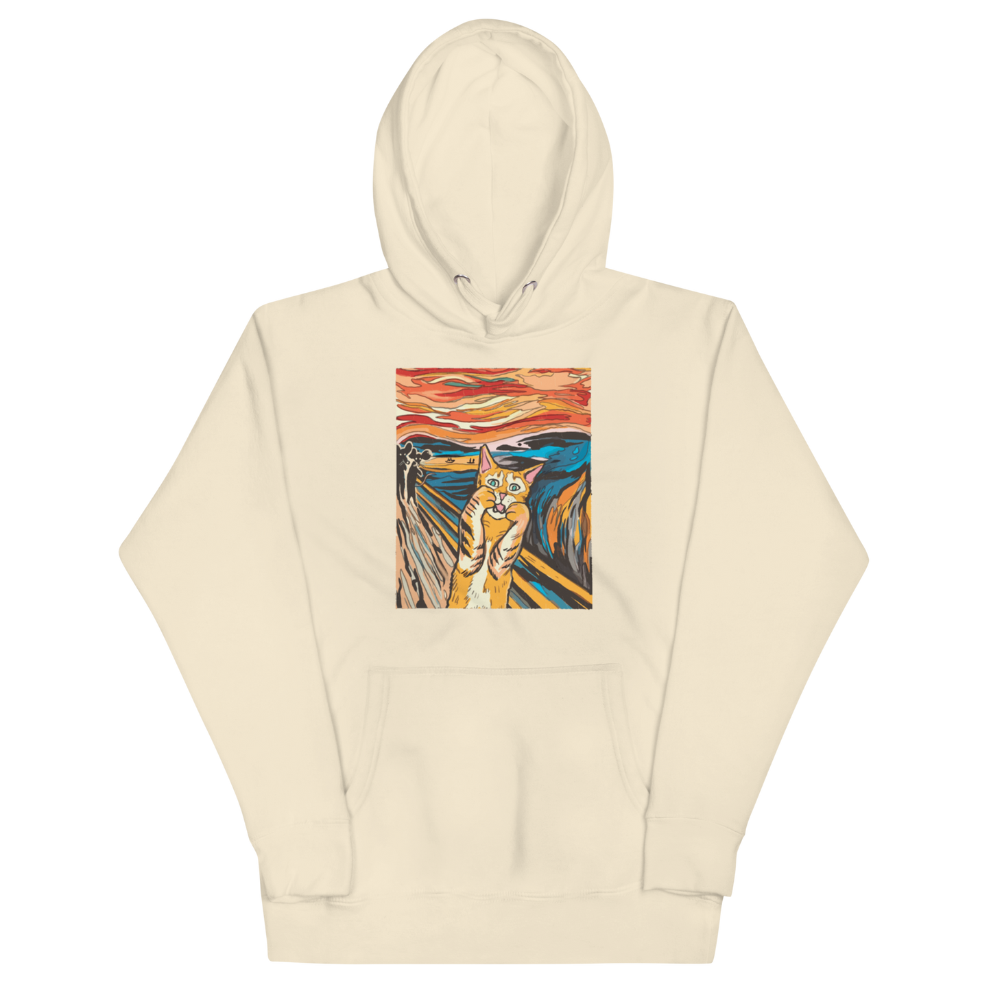 Funny The Screaming Cat parody premium graphic hoodie in bone white by Boozy Fox