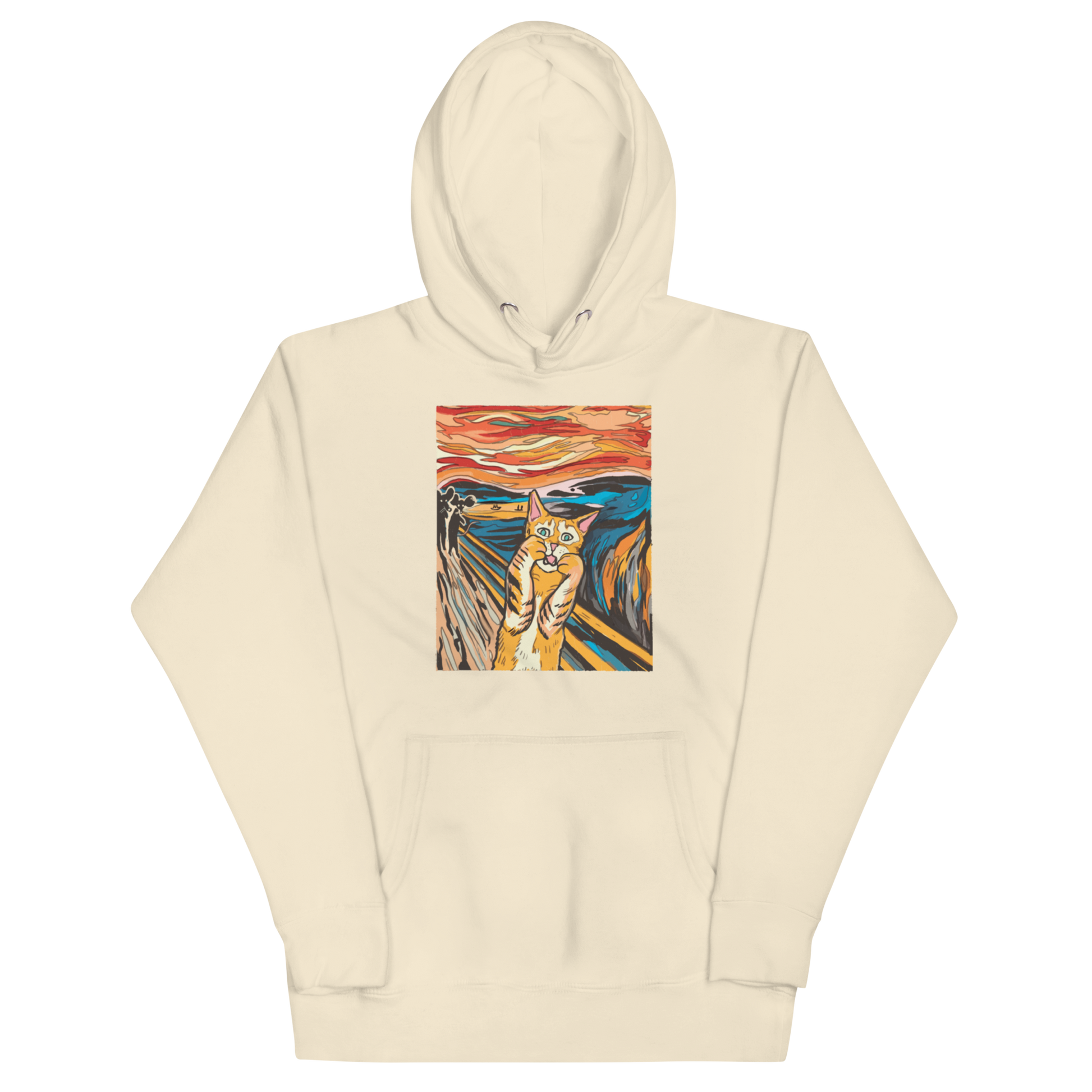 Funny The Screaming Cat parody premium graphic hoodie in bone white by Boozy Fox