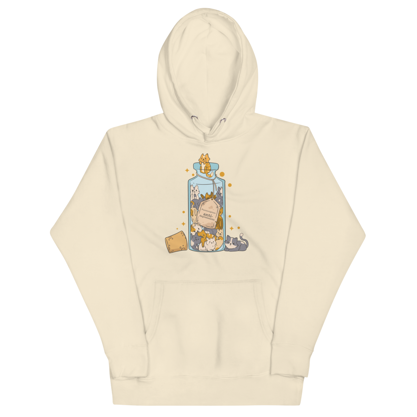 Funny Purrscription: Anti-depressants Cat premium graphic hoodie in bone white by Boozy Fox
