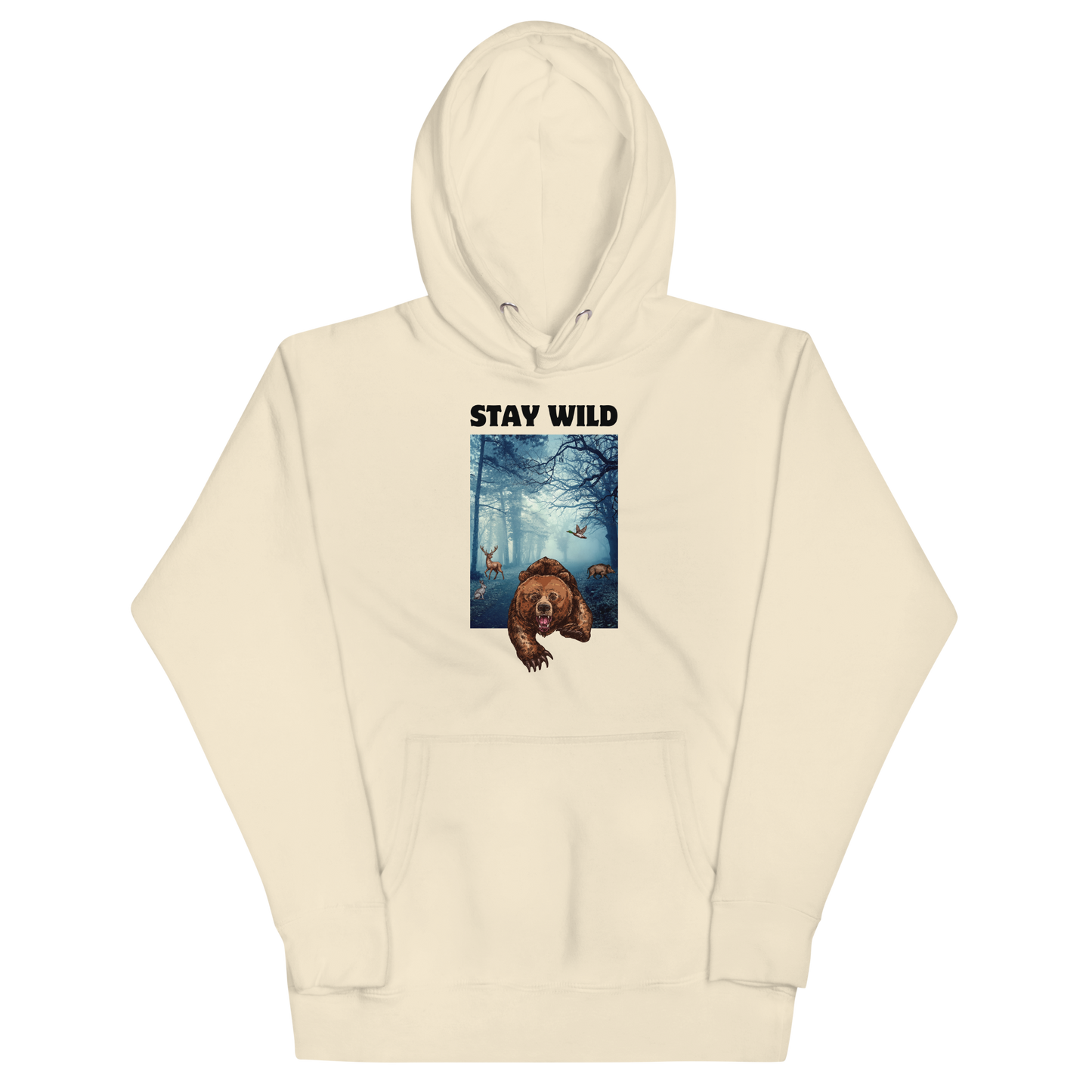 Funny Stay Wild Bear premium graphic hoodie in bone white by Boozy Fox