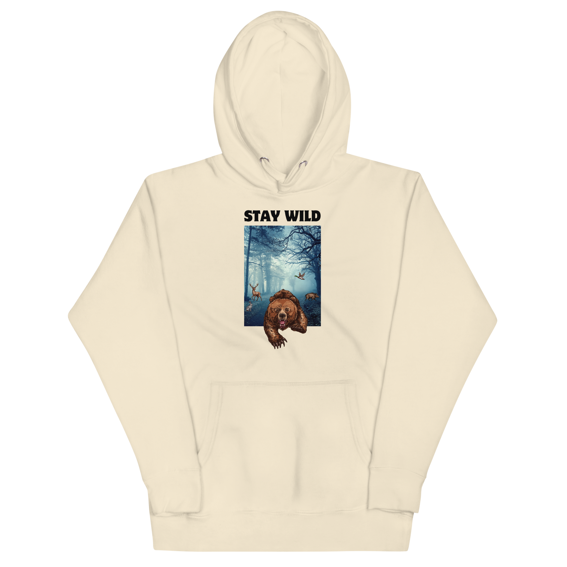 Funny Stay Wild Bear premium graphic hoodie in bone white by Boozy Fox
