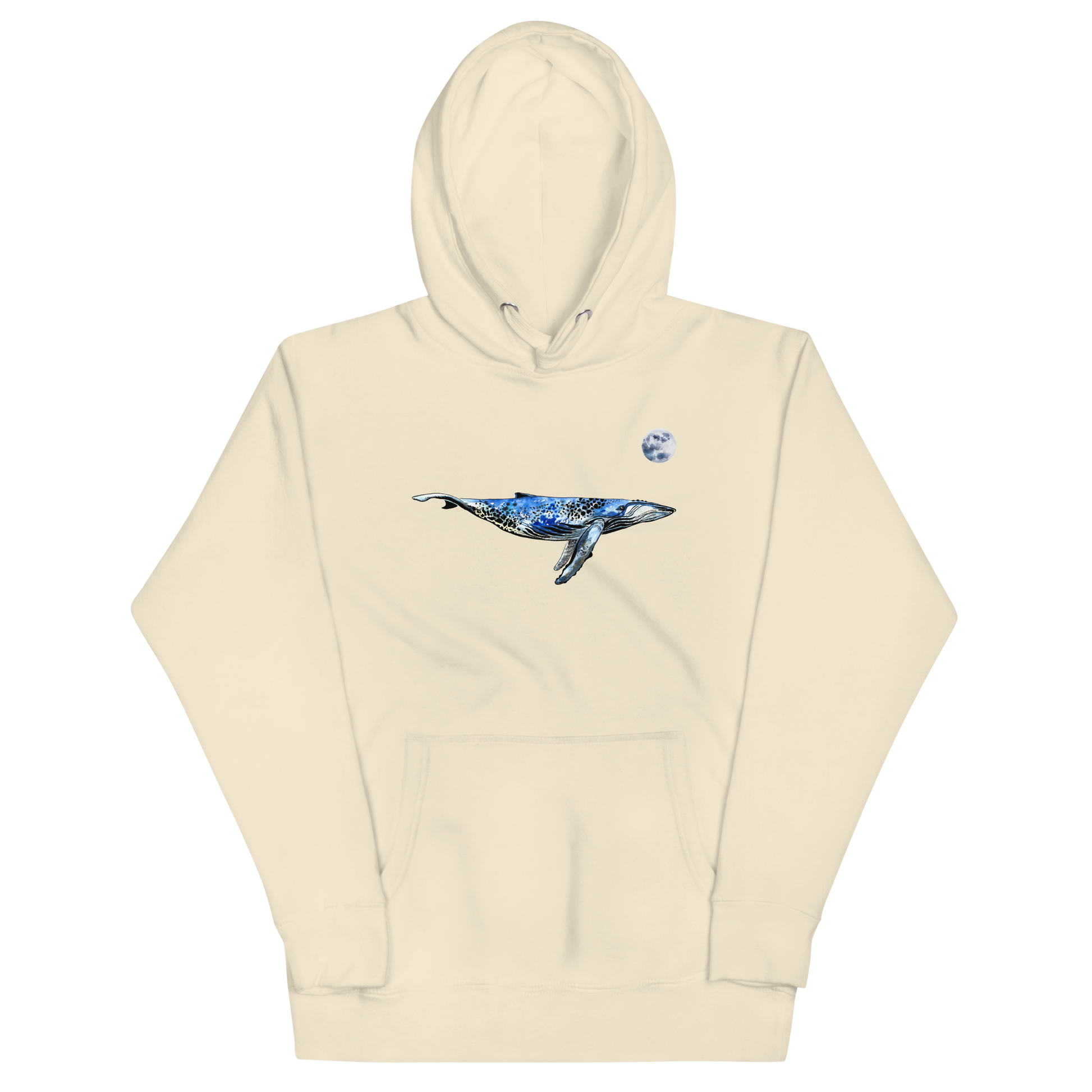 Funny Whale under the moon premium graphic hoodie in bone white by Boozy Fox