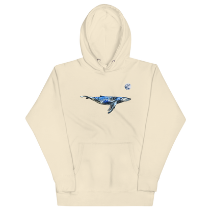 Funny Whale under the moon premium graphic hoodie in bone white by Boozy Fox