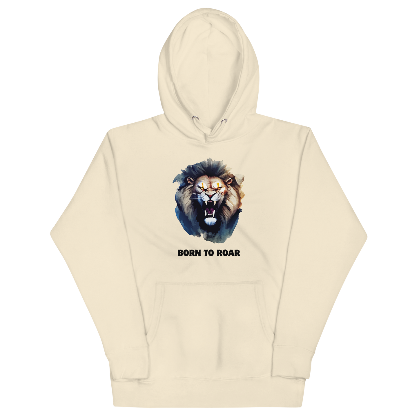 Funny Born to Roar Angry Lion premium graphic hoodie in bone white by Boozy Fox