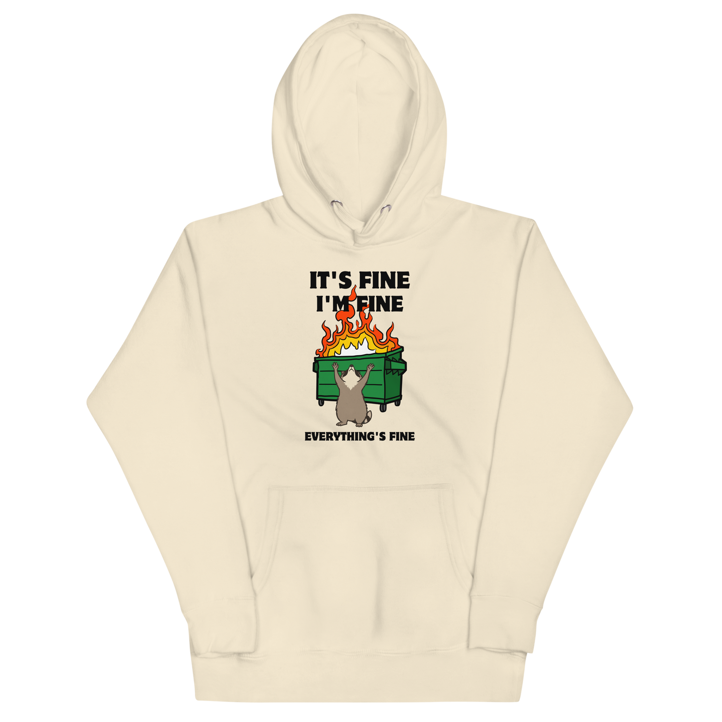 Funny Dumpster Fire Raccoon premium graphic hoodie in bone by Boozy Fox
