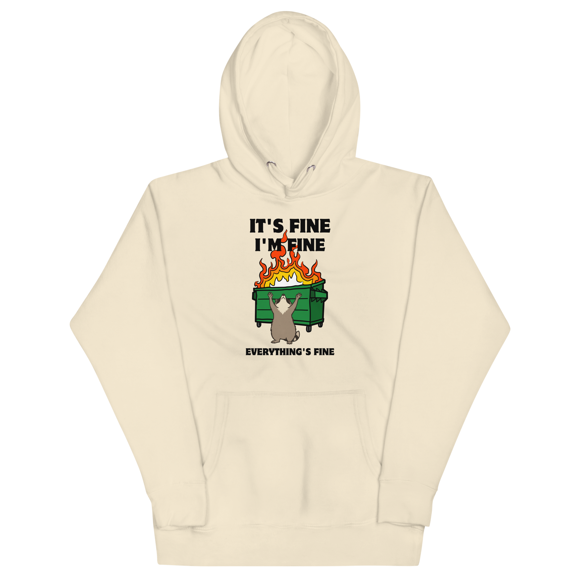 Funny Dumpster Fire Raccoon premium graphic hoodie in bone by Boozy Fox