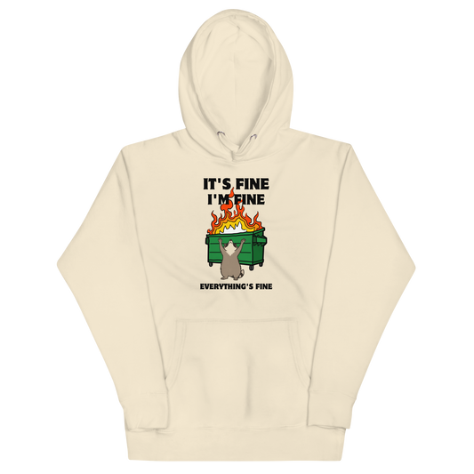 Funny Dumpster Fire Raccoon premium graphic hoodie in bone by Boozy Fox