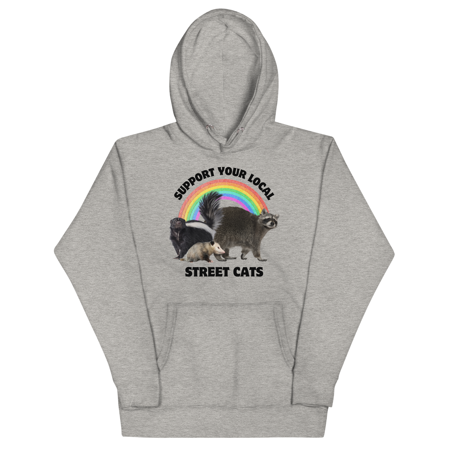 Funny Support Your Local Street Cats premium graphic hoodie in carbon grey by Boozy Fox